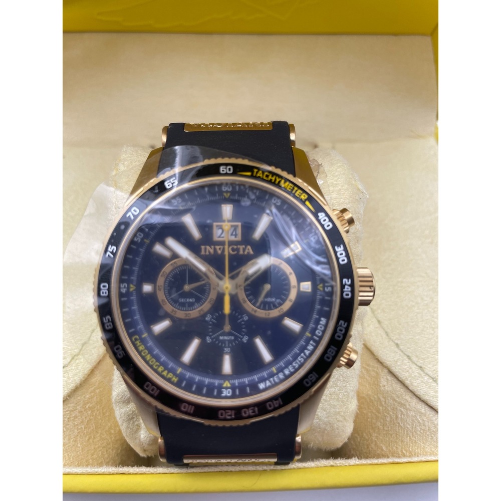 Invicta Professional 1237 Gold Black Chronograph Watch Silicone Strap New Box